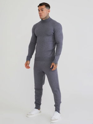 High Neck Knitted Sweater Grey