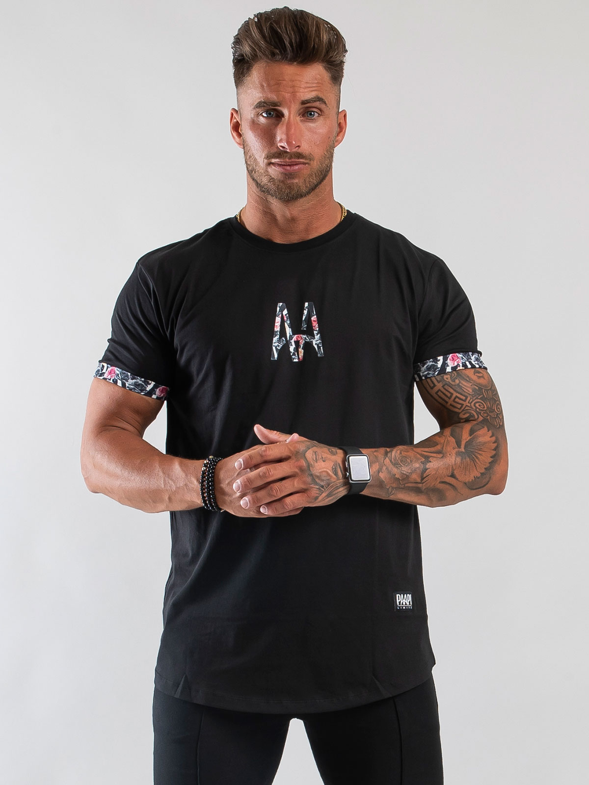 AA Front Tee Roses Black (S)
