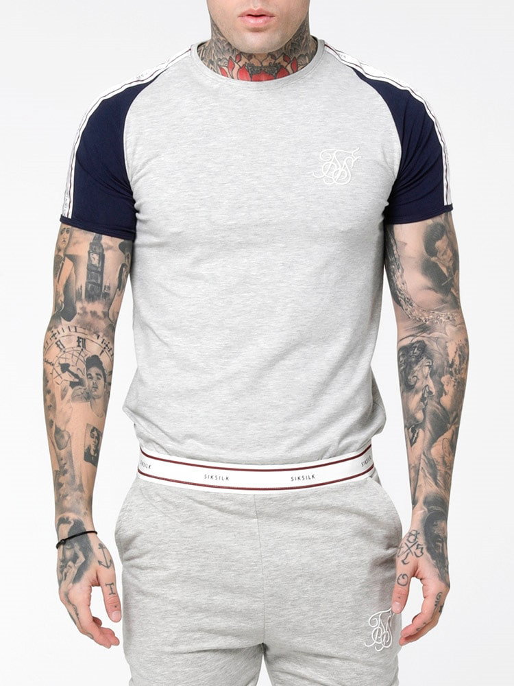 Raglan Taped Sports Gym Tee Grey (S)