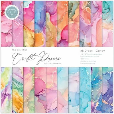 Craft Consortium Essential Craft Papers Paperpad Ink Drops Candy 12 x 12