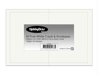 HobbyGros Storage - 50 st A6 Kort/Kuvert "Pure White"