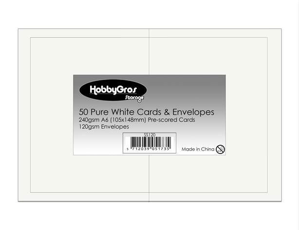 HobbyGros Storage - 50 st A6 Kort/Kuvert "Pure White"