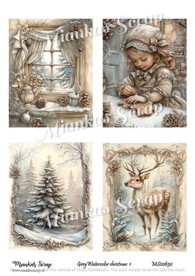 Miankas Scrap klippark - Grey Watercolor christmas 1