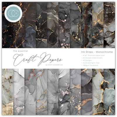 Craft Consortium Essential Craft Papers Paperpad Ink Drops Monochrome 6 x 6 Craft Consortium Essential Craft Papers Paperpad Ink Drops Monochrome 6 x 6