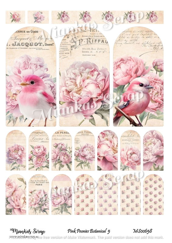 Miankas Scrap klippark - Pink Peonies Botanical 5