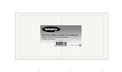 HobbyGros Storage - 50 Set 10x10cm Kort/Kuvert" Pure White"