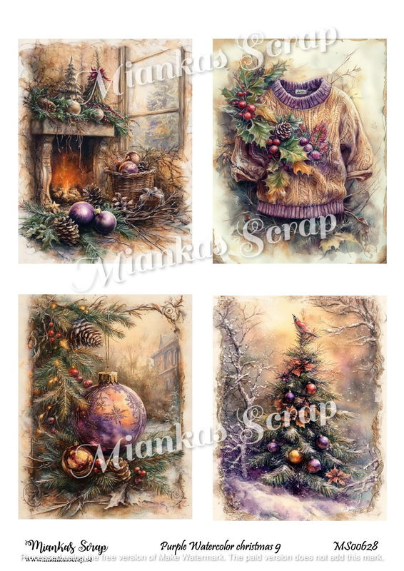 Miankas Scrap klippark - Purple Watercolor christmas 9