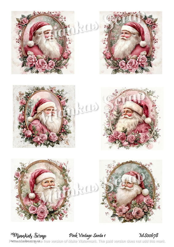 Miankas Scrap klippark - Pink Vintage Santa 1