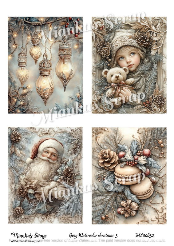 Miankas Scrap klippark - Grey Watercolor christmas 3