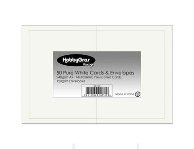 HobbyGros Storage - 50 Set A7 Kort/Kuvert "Pure White"