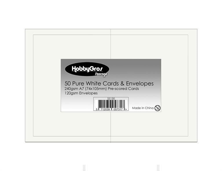 HobbyGros Storage - 50 Set A7 Kort/Kuvert "Pure White"