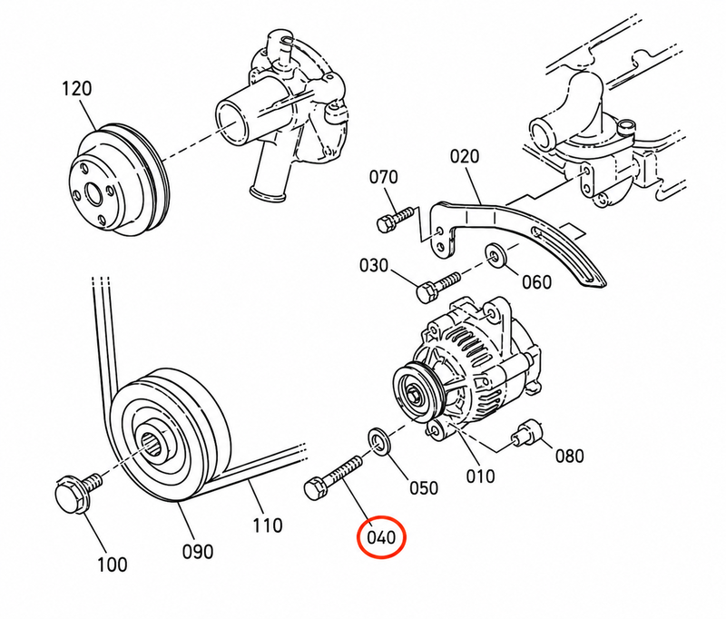 Nedre generatorbult Aixam Kubota Z402 / Z482 original - 01123-50860