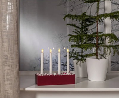 Ljusstake Advent Röd Batteri