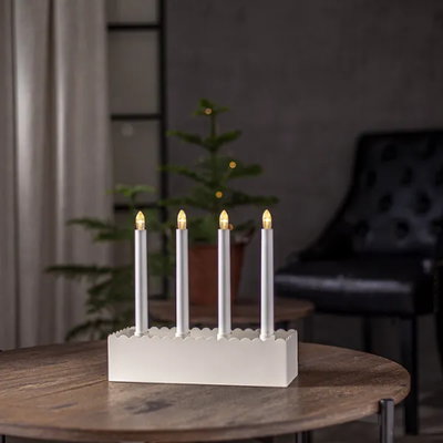 Ljusstake Advent Vit Batteri