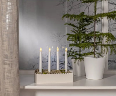 Ljusstake Advent Vit Batteri