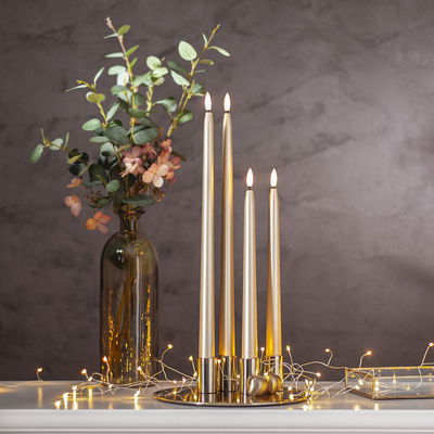 Antikljus Flamme Metall Guld 28cm