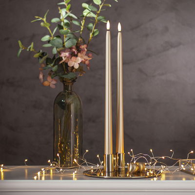 Antikljus Flamme Metall Guld 39cm