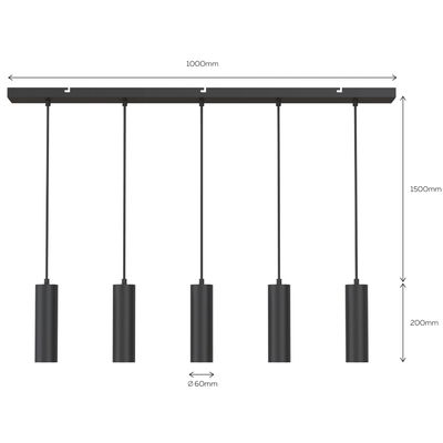 Takpendel 1-meter med 5st GU10 lampor Svart