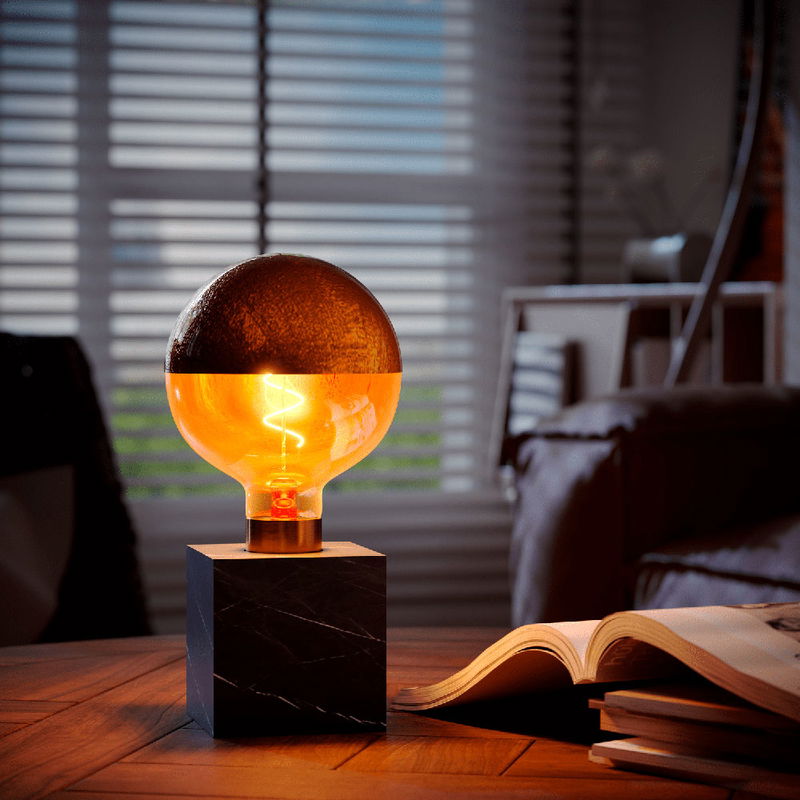 Lampfot Kub E27 9cm Svart Marmor