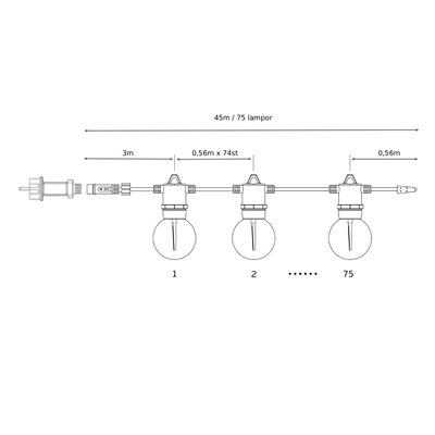 Ljusslinga 45m och 75st lampor med fjärrkontroll
