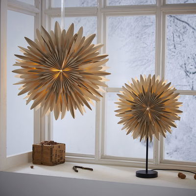 Julstjärna på fot Winter Beige med guld prickar