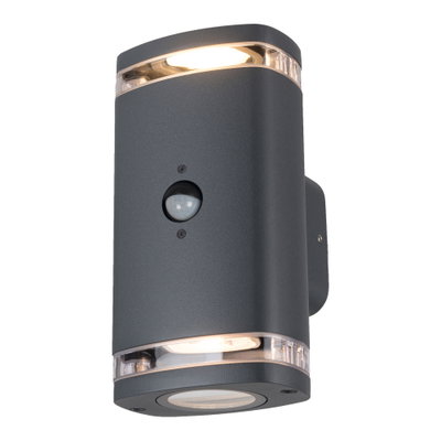 Vägglampa Zevi 2xGU10 Sensor med ljusfönster IP54 Antracit