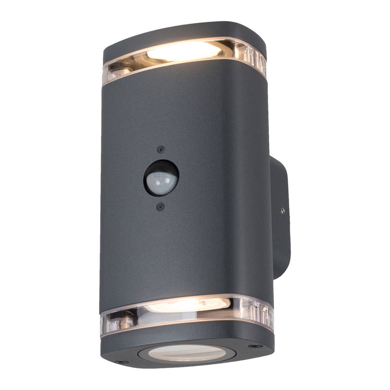 Vägglampa Zevi 2xGU10 Sensor med ljusfönster IP54 Antracit