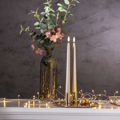 Antikljus Flamme Metall Guld 28cm