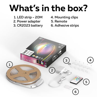 Smart LED Strip RGBIC+CCTIC 2700-6500K Ställbar 20m inkl. driver & fjärrkontroll