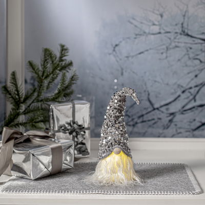 Juldekoration Joylight Tomte med Silverpaljetter 32cm Batteri