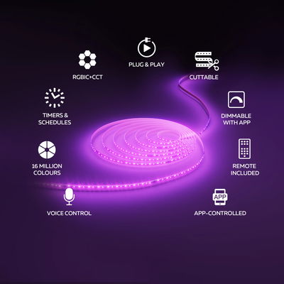 Smart LED Strip RGBIC+CCTIC 2700-6500K Ställbar 30m inkl. driver & fjärrkontroll