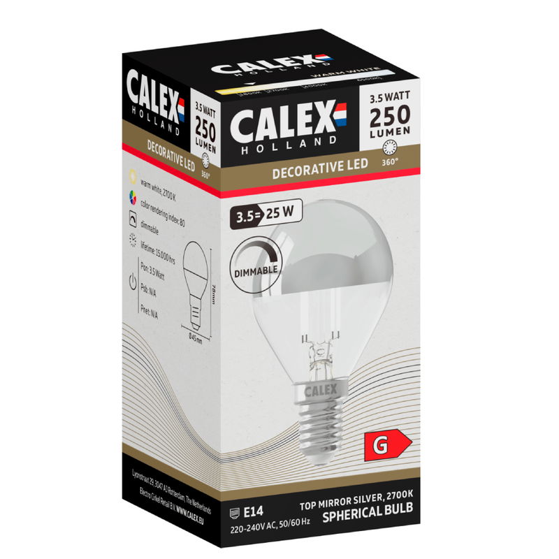 Klotlampa Toppförspeglad Silver E14 LED 3,5W 250lm Dimbar 2700K