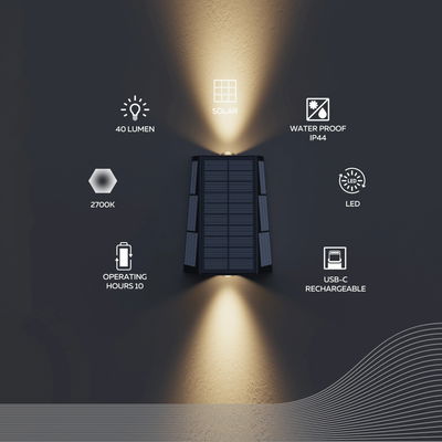 Solcells Vägglampa Matera Upp&Ner 2700K Svart