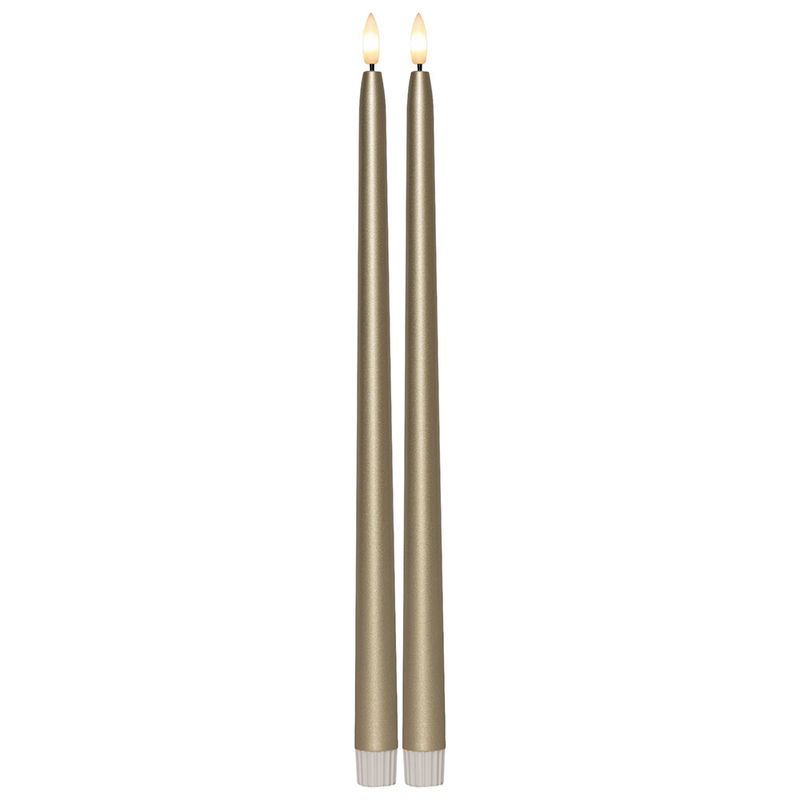 Antikljus Flamme Metall Guld 39cm