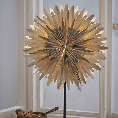 Julstjärna på fot Winter Beige med guld prickar