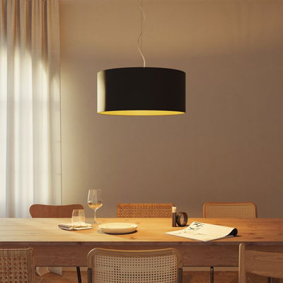 Lampskärm Cilindro i svart cinette och guld - 58cm