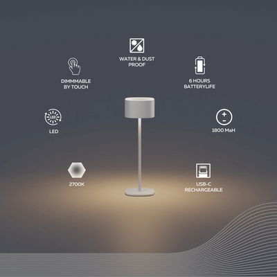 Uppladdningsbar Bordslampa Serino Sand 90lm IP44 2700K