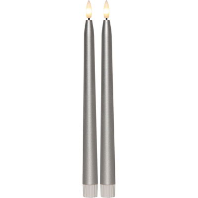 Antikljus Flamme Metall Silver 28cm