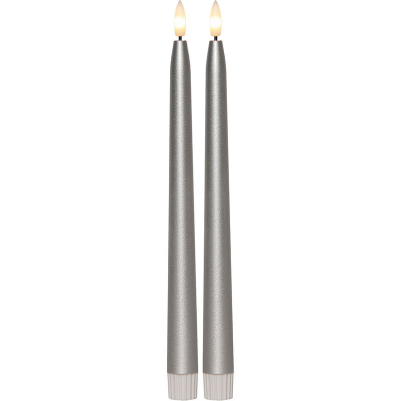 Antikljus Flamme Metall Silver 28cm