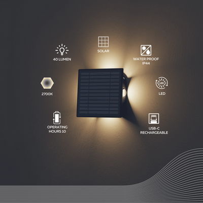 Solcells Vägglampa Altamura 4-vägs 2700K Svart