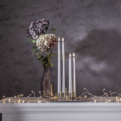 Antikljus Flamme Metall Silver 39cm