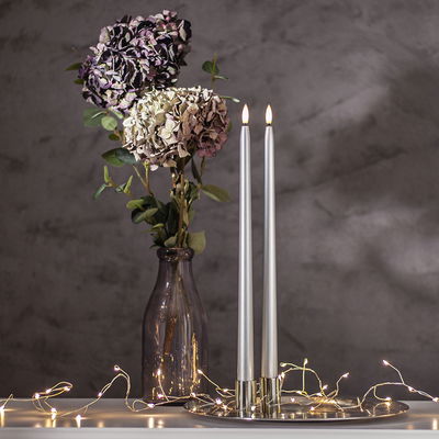 Antikljus Flamme Metall Silver 39cm