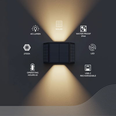Solcells Vägglampa Caserta Upp&Ner 2700K Svart