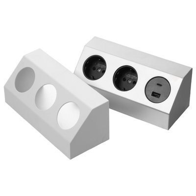 Salerno hörnbox 2-vägs + 2 USB uttag Silver/Vit
