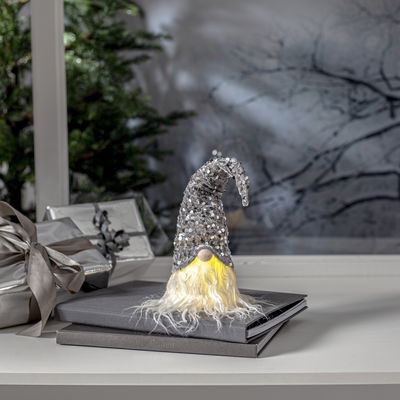 Juldekoration Joylight Tomte med Silverpaljetter 32cm Batteri