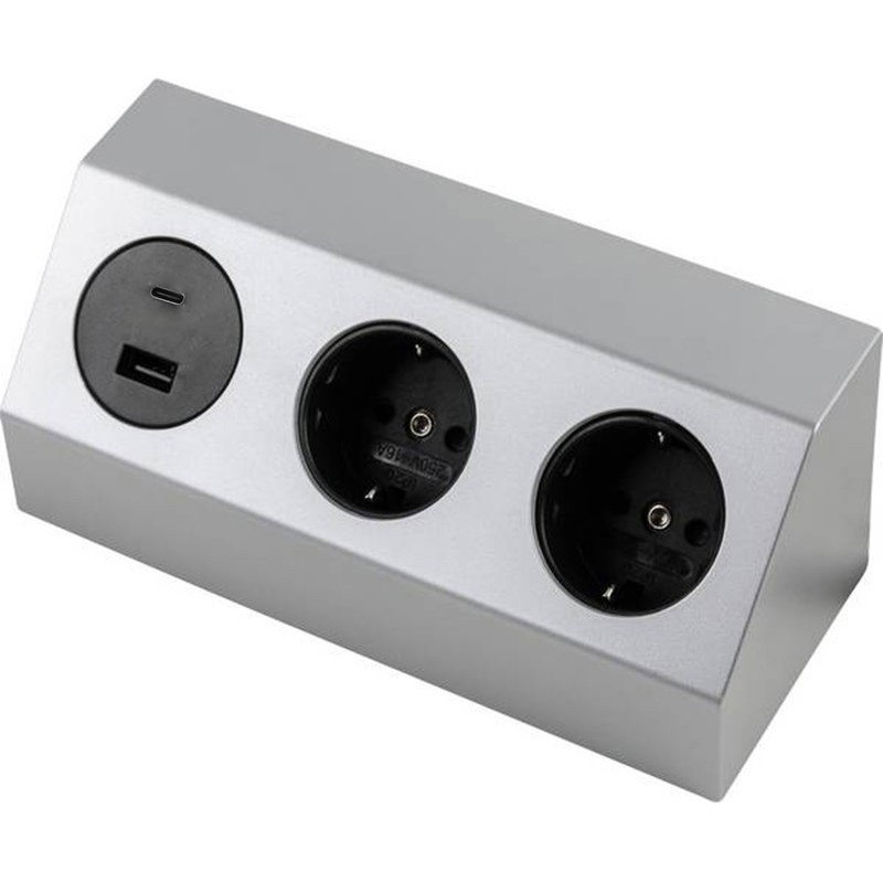 Salerno hörnbox 2-vägs + 2 USB uttag Silver/Vit
