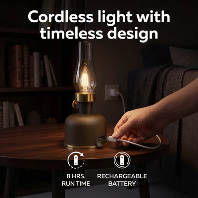 Uppladdningsbar LED Oljelampa IP54 Brun-mocha Dimbar