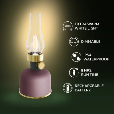 Uppladdningsbar LED Oljelampa IP54 Rose Dimbar