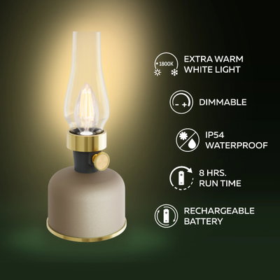 Uppladdningsbar LED Oljelampa IP54 Sand Dimbar