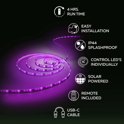 LED Strip Solcells slinga 3m RGBIC+CCT 2700-6500K med fjärrkontroll